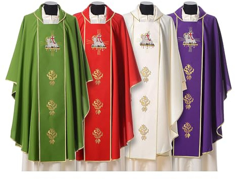 Holyart Casula stolone Agnus dei con Tre Rose stilizzate, Bianco