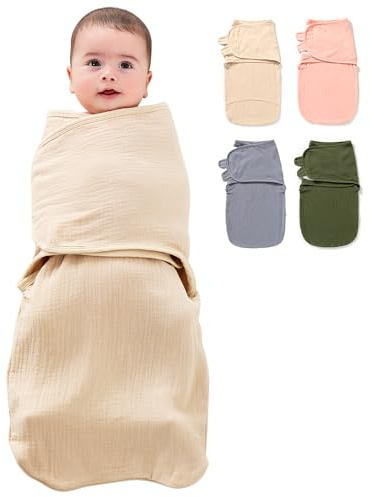 HINATAA Coperta avvolgente per neonati, in cotone biologico traspirante, regolabile, per bambini da 0 a 6 mesi (cachi, 0-3 mesi)