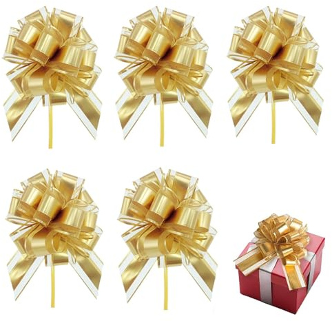 Rakiuty Lazos De Navidad con Lazo para Regalo,Lazos Decorativos para Navidad,Lazos Decorativos Boda,Lazos Regalos Grandes,Lazo De Regalo para Navidad,Año Nuevo,Acción De Gracias,5 Piezas (Dorado)