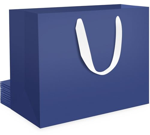 EUSOAR Sacchetti Carta Regalo Blu Grande - 10 Pezzi 230GSM Shopper Blu Carta XL 40x30x15cm - Buste Cartone per Regalo - Extra Large Navy Blue Paper Bags - Sacchetto Regalo Grandi Elegante Blu Scuro