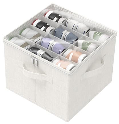 GUOHNHE Scatole per Scarpe, Organizer Armadio con Copertura Trasparente, Portascarpe Pieghevole con 3 Maniglie, Adatto per 6-12 Paia, 43 x 43 x 33 cm, Bianco Avorio, XSNX01WM-1