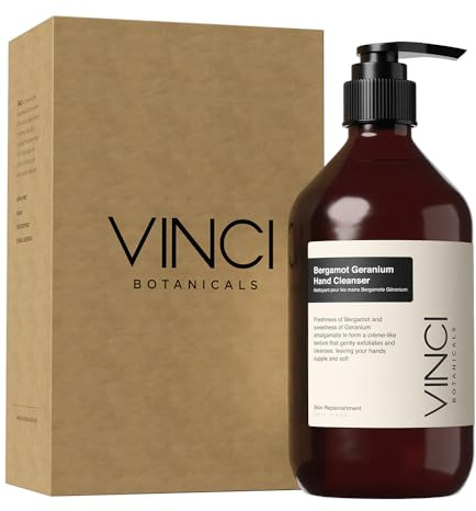 Vinci Botanicals Bergamot Geranium Hand Cleanser | Gentle Exfoliating Hand Wash | Cleanses & Hydrates Skin | Made with Essential Oils | Cruelty, Vegan & Paraben Free | Sweet & Fresh Aroma | 500 ml