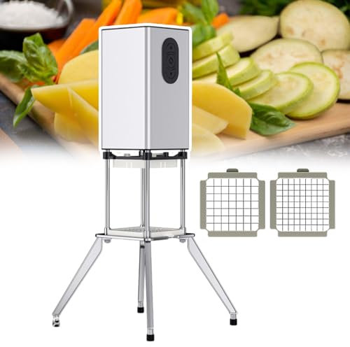 pedenencelia Coupe Frites Électrique,avec Quatre Pieds Support,Lames 9 Mm,12,2 Mm,Coupe Frites Vertical en Acier Inoxydable,Coupe 50-100 Catties par Jour,pour Pommes Terre,Carottes,Concombres,Silver