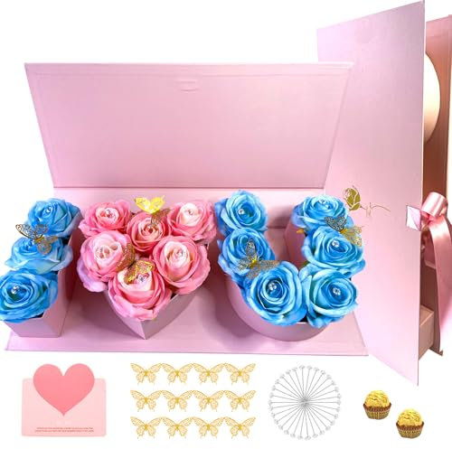 FUBININA Valentines Day Flower Gift Box I Love You Letter Shaped Fillable Gift Box Empty Cardboard Letter Flower Box Chocolate Strawberry Candy Jewelry Packaging for Luxury Style Flower Gift