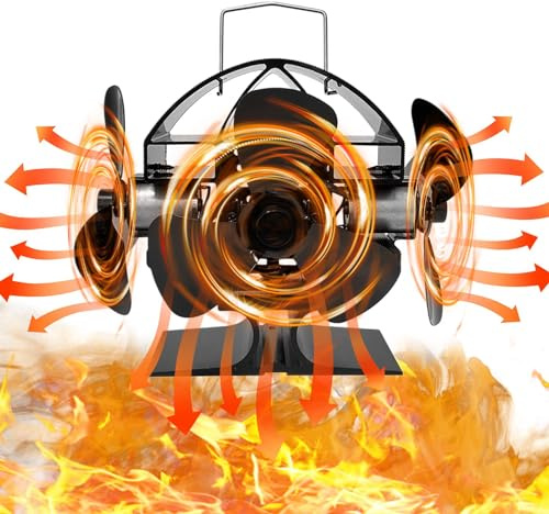 Ventilador de estufa de leña activado por calor de 270° - Ventilador de estufa de leña no eléctrico ecológico con triple cabezal para un funcionamiento silencioso | Circulación eficiente para estufas