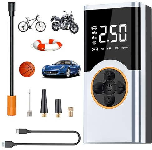 LOVPIS Compressore Aria Portatile 4000mAh, Portable Electric Air Compressor 150PSI, Schermo LCD Digitale e Torcia LED, Pompa Elettrica per Bicicletta, Auto, Moto, Monopattino, Palloni
