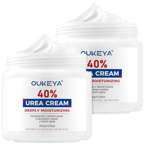 OUKEYA Crème d'Uree 40% pour Pieds Très Secs et Abîmés, Réparatrice Hydratante pour Crevasses Mains, Gerçures Engelures, Soins Intenses, Nourrissante, Force Maximale(350g, Lot de 2)