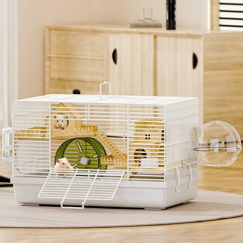 RTTZBOZ 2-stöckiger Mäusekäfig für Hausmäuse, Hamsterkäfig, Kleintierkäfig, Tragbarer Mäusekäfig für Unterwegs, Rennmauskäfige und -habitate, Kleintiertransporter mit Laufrädern