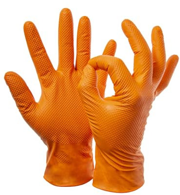 Generico GUANTI MONOUSO IN NITRILE FULL GRIP 8,8gr ARANCIO NO TALCO BOX 50PZ M-XL (L)