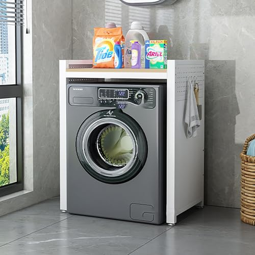 Mueble Lavadora Secadora Exterior,Soporte Para Secadora Con Estante,Unidad De Almacenamiento De Máquina Sobre Lavadora,Estantería Para Lavadoras,Encima Del Estante De La Lavadora(White/Brown)