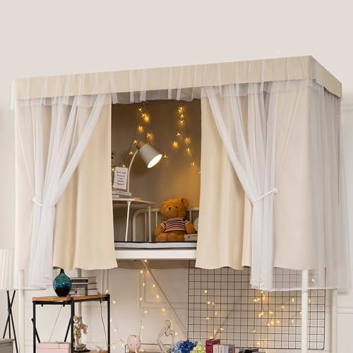 QTQHOME Studentenwohnheim-Etagenbettvorhänge, Einzelbett-Vorhänge, 4 Ecken, Schlafsaal, Sichtschutz, Bettzelt, Vorhänge, Doppelbett unten oben, Etagenschlafzelte für Kinder, Jugendliche (B2 Stück +