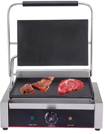Parrilla EléCtrica De Contacto Comercial Para Panini, Sandwichera Y Tostadora De Sobremesa, 50 °C–300 °C, Plegable 180°, Revestimiento Antiadherente, Bandeja Recolectora De Goteo,14x9Flat