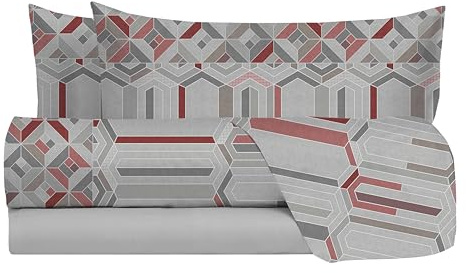 hermet Set Lenzuola Letto Matrimoniale In 100% Cotone Fantasia, Completo Letto 2 Piazze, Lenzuolo da Sopra + Lenzuolo con Angoli +2 Federe, Var. Nilo Grigio