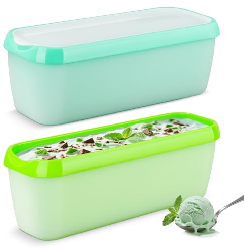 BEZORR 2er-Set Eisbehälter für Speiseeis 1.5 L, Aufbewahrungsbehälter, Gefrierdosen, Eis-Container BPA-frei mit Deckel Für Selbstgemachtes Eis, Sorbets, Joghurt