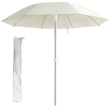 YCYHZC Ombrelloni da Giardino Rotondi Bianchi da 200cm, Ombrellone da Spiaggia con Palo in Acciaio Inclinabile, Parasole da Giardino Portatile con Borsa per Il Trasporto