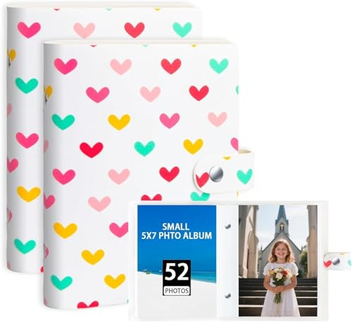 2 Packs Small Photo Album 7x5 52 Pocket Leather Cover Picture Book,Top Load Pocket 5x7 Photo Book Holds 13x18 CM Picture Baby Wedding Holiday Family Birthday Travel (White)