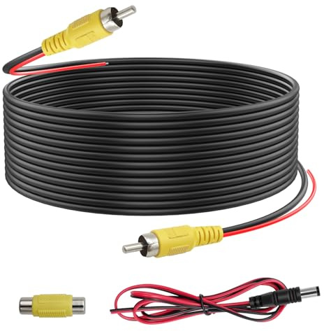 Giantdeer 10m Kit de Câble D'Extension Vidéo RCA, Câble Vidéo RCA Mâle-Mâle, Câble Rca pour Caméra de Recul avec Alimentation et Déclenchement pour Caméra de Recul, Surveillance, Navigation, DVD