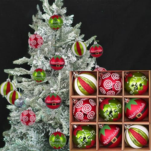 Weihnachtskugeln Rot Grün Kunststoff Christbaumschmuck - 9 Stück Christbaumkugeln, Weihnachtsbaumkugeln Christbaumschmuck, Weihnachtsdeko Set