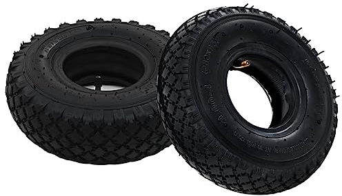 Lot de 2 Pneus et 2 Chambres à Air 3.00-4 '' (260x85 mm) pour Roue de Diable, Roue de Brouette et Chariot de Jardin - Roue Gonflable Haute Résistance - Valve Coudée - Kit de Rechange Manutention
