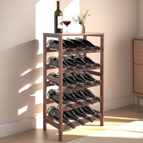 Glsety 20 Bottle Wooden Wine Rack with Table Top, 5 Tier Bamboo Freestanding Floor Wine Storage Holder, Retro Minimalist Style Home Decorations Wine Display Shelves for Kitchen Dining Room Bar