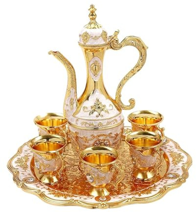 Service à thé turc avec plateau et 6 tasses, service à café turc vintage, thé marocain en alliage, tasses faciles nettoyer pour la maison, décoration de mariage marocain