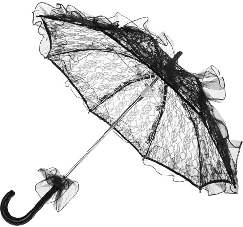 LIFKOME Eleganter Schwarzer Spitzen Regenschirm 60cm Hochzeitsschirm für Braut Blumenmädchen Dekorativer Sonnenschirm für Outdoor Hochzeiten und Fotoshootings