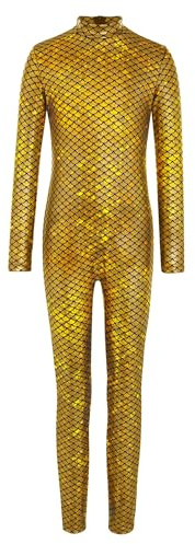 Agoky Mono Metálico para Niñas Body Cuello Alto Mangas Largas con Estampado Escamas De Pescado Mono De Gimnasia Deportivo Dorado 15-16 años