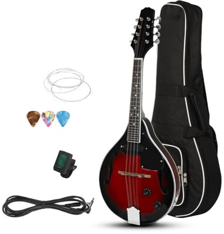 Mandolina Para Principiantes Mandolina Eléctrica Juego De Guitarra Con Ecualizador 8 Cuerdas Color Rojo Para Principiantes Y Adultos(With accessories)