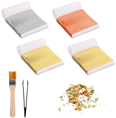 Dengthrive 400 Blatt Imitation Blattgold, Goldblatt, Goldpapier zum Basteln | 8 x 8.5cm Blattmetall, Blattgold zum Basteln für Kunstprojekt, Handwerk Dekoration, Acrylmalerei Vergoldung Handwerk