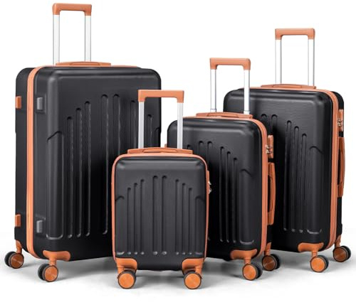 LEADZM Kofferset 4 teilig Hartschale (Schwarz-Braun) | Koffer Set 4 stück aus ABS, Reisekoffer mit Rollen Groß, Handgepäck, Hartschalenkoffer Groß, Koffer & Trolleys