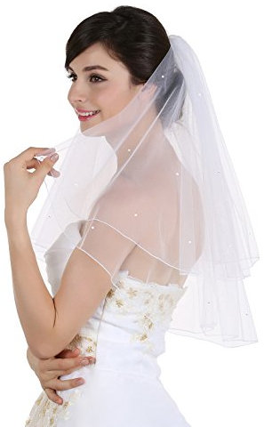 2T 2 Stufe Bleistift Rand Zentrum gesammelt Strass Kristall Braut Hochzeit Schleier Fingerspitze Länge 36 Zoll Weiß