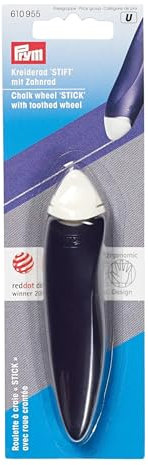 Prym 610955 Kreiderad Stift prym.ergonomics – 11 cm Markierstift mit Kreiderad, ergonomisch, violett/weiß – für feine Kreidelinien auf Stoff, mit Kreidepulver, für Rechts- & Linkshänder