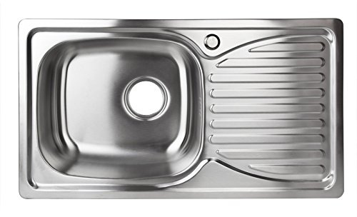 Stabilo-Sanitaer Einbauspüle aus hochwertigem Edelstahl, Spülbecken rechteckig, Ablagefläche rechts, klassische Küchenspüle in schönen und modernen Design