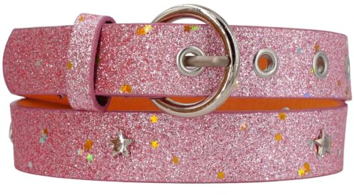 EANAGO Cintura Superstar per Bambini (3-12 Anni, Circonferenza Vita 52-67 cm, Lunghezza Totale 75 cm) - Moderna Cintura Glitterata con Borchie a Stella per Bambine