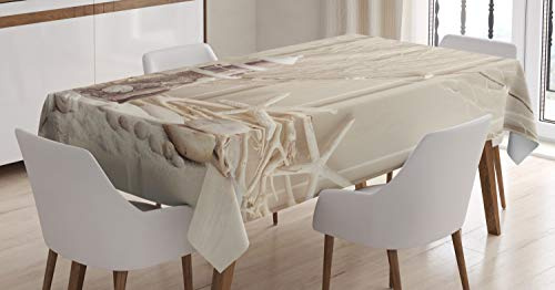 ABAKUHAUS Unterwasser- Tischdecke, Marine Fischernetz, Personalisierter Druck Klare Farben ohne Verblassen Waschbar für Außen Bereich, 140 x 170 cm, Beige Creme