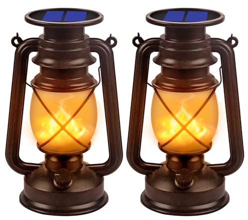Solar Lantern Outdoor Hanging Solar Lights Dancing Flame Led Waterproof Camping Lamps, Landscape Decor for Table Patio Garden Yard Pathway Porch 2 Pack