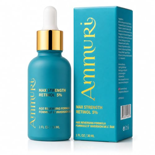 Ammuri Retinol Serum 5% (Max) – Hochwirksames Retinol Gesichtsserum, Anti-Aging-Formel für Frauen und Männer, Ideal für Hautpflege, Aknebehandlung und Augenringe – 30 ml