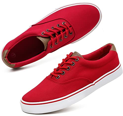 yageyan Men’s Low Top Canvas Walking Shoes Lace-up Fashion Sneakers Casual, Red, 9.5