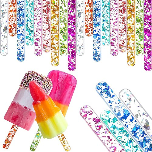 80pcs Reusable Acrylic Cakesicle Popsicle Sticks Mirror Lolly Sticks Ice Cream Sticks for Candy Ice Creamsicle DIY Crafts Party Favors (Mixcolored)