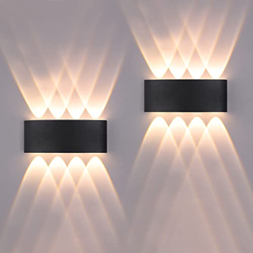 FUPE 2 Pack Lampada da Parete Esterno/Interno LED Applique da Esterni 16W 1600LM Up Down Faretto da Parete IP65 Impermeabile Moderno Lampade Muro Alluminio Bagliore su e giù (Nero 3000K luce caldo)