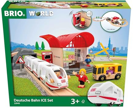 BRIO World 33940 Deutsche Bahn Ice Set - Eisenbahn-Set mit Schienen, Bahnhof und Zug im Stil der DB - Empfohlen ab 3 Jahren