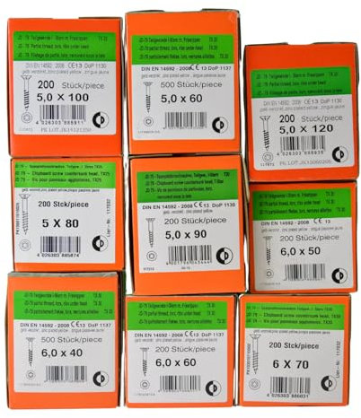 Spanplattenschrauben Torx 4x45 mm, verzinkt – 500 Stück – JD79 Holzschrauben mit ETA-Zulassung – Teilgewinde – Senkkopf mit Fräsrippen