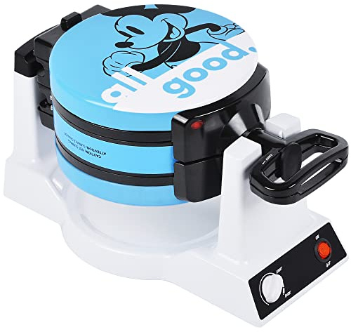 Disney Mickey & Minnie Double Flip Waffle Maker by Select Brands - Rotating Nonstick Waffle Iron - Adjustable Browning Control - Makes 6 Mickey & Minnie-Shaped Waffles