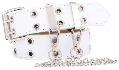 TBSCWYF Doppelloch Nietengürtel mit Kette Punk Gürtel aus PU-Leder Gürtel Hip Hop/Doppelloch Gürtel für Jeans Teenager Mädchen Schwarz Nietengürtel Damen Lederhosen Punk Nietengürtel mit Geschenkbox