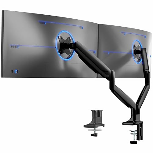 VIVO Premium Aluminum Heavy Duty Dual Monitor Arm for Ultrawide Monitors up to 35 inches and 24 lbs Each, Desk Mount Stand, Pneumatic Height, Max VESA 100x100, Black, STAND-V202Q