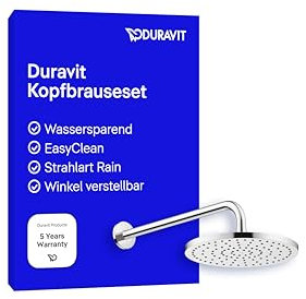 Duravit Universal Kopfbrausenset, Duscharm 410 mm, Duschkopf (Ø 250 mm), Kopfbrause rund, Armatur im Winkel verstellbar, Chrom