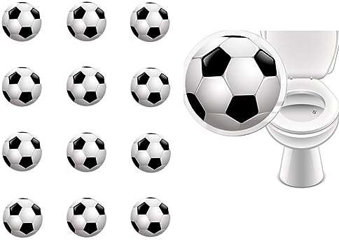 12 x LK-Trend & Style WC Aufkleber Set, Toiletten Aufkleber/Urinal Sticker, transparente Zielhilfe, Motiv Fußball, Ø 20–30 mm, wasserfest, für WC-Schüssel, Urinal & Pissoir