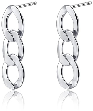 SLUYNZ 925 Sterling Silver Link Studs Earrings for Women Teen Girls Minimalist Studs Earrings Chain Link Studs