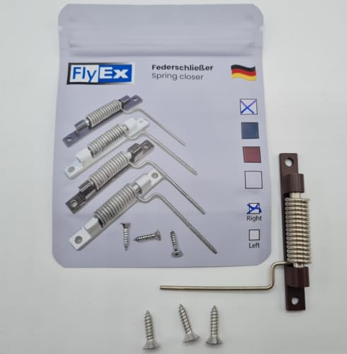 FlyEx Profi Federschließer Zugfeder Rückholfeder Fliegengittertür Schliesser Feder Fliegengitter Fenster Balkontür (Dunkelbraun - Links)