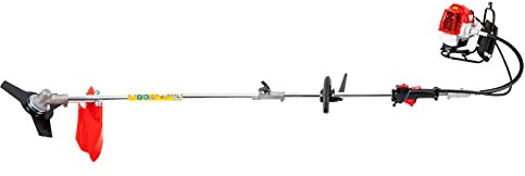 Benzin Freischneider, Rasentrimmer mit 1L Großer Kraftstofftank, 2-Takt Hochentaster und Heckenschere mit Stoßdämpfender Schultergurt & Schutzbrille, Trimmer für hohen Ästen, kleinen Bäume